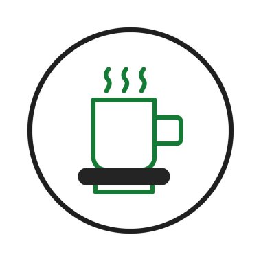 Basit bir vektör çizimi, daire çerçevesi içinde yükselen buharlı sıcak bir kupa sunar. Bu temiz ve stilize grafik içecekler, kafeler veya rahatlatıcı anlar ile ilgili tasarımlar için uygundur