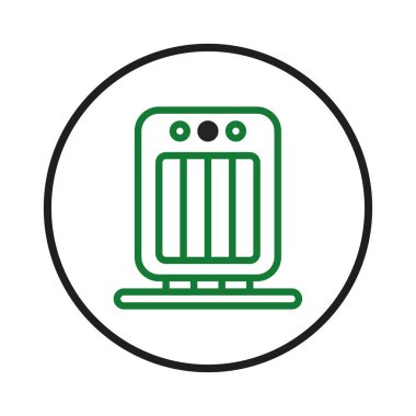 Bu illüstrasyon yeşil çizili ve daire şeklinde kaplanmış bir ısıtıcıyı gösteriyor. Kış boyunca, çeşitli sıcaklıklarda hedeflenen sıcaklığı ve sıcaklığı sağlayarak ek ısıtmayı temsil eder.