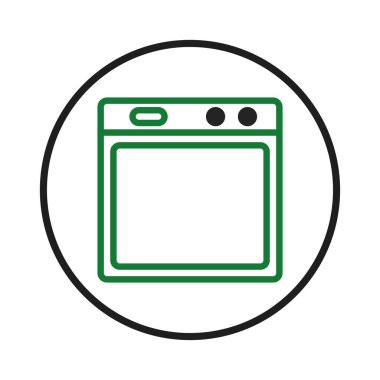 Bir minimalist vektör illüstrasyonunda bir mutfak aletinin yeşil çizgisi bulunur. Bilgi grafikleri, web sitesi kullanıcı arayüzü veya simge için uygun bir çember içindeki bu temiz, modern tasarım,