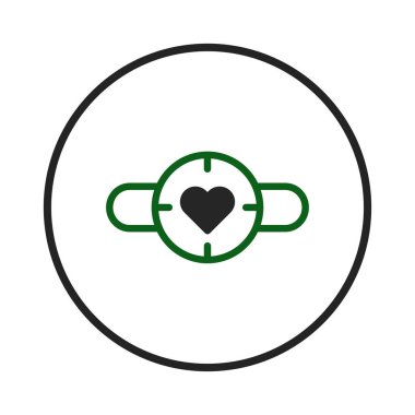 Yuvarlak çerçeveli bir hedef parçacığının merkezindeki kalbi tasvir eden minimalist bir grafik. Özet tasarım, sevgiyi sembolize eden odaklanmış şefkat ve duygusal hassasiyeti vurgular.