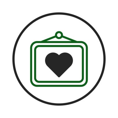 Çerçevelenmiş bir resmin içinde karanlık kalp sembolü bulunan grafiksel bir çizim. Tasarım, romantizmin görsel bir temsili olarak hizmet eden sevgi ve sevgiyi çağrıştırıyor.