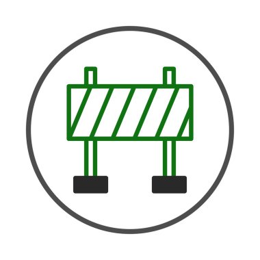 Şekil verilmiş yeşil barikat ikonu, kısıtlama ya da dikkat için görsel bir işaret dairesel bir zemin üzerine kurulur. İnşaat ve trafik kontrolünde işaret, uyarı veya güvenlik talimatları için mükemmel