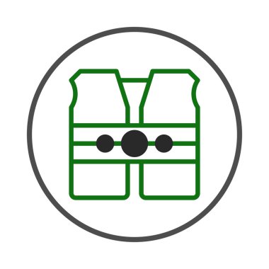 Minimalist bir ikon, güvenlik, güvenlik ve önlemi sembolize eden yeşil bir koruyucu yelek sergiliyor. Bu görsel temsil, risk yönetimi vurgulanarak çeşitli uygulamalar için uygundur,