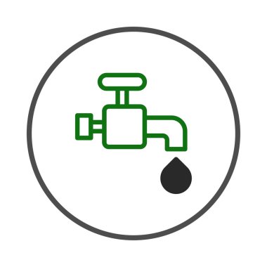 Görüntüde suyun korunmasını temsil eden minimalist, resimsel bir ikon yer alıyor. Siyah su damlasına sahip yeşil bir musluk bir sızıntıya işaret ediyor. Kaynağın hatırlatıcısı olarak kullanılıyor.