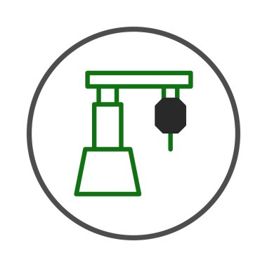 Sanayi otomasyonunu tasvir eden minimalist bir grafik, daire içinde basit bir robot kolu gösteriyor. Görüntü, teknolojik gelişim, hassasiyet üretimi gibi kavramları iletir.,
