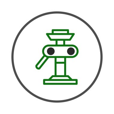 Bu minimalist illüstrasyon yeşil mekanik krikoyu, destek, kaldırma ve endüstriyel makinelerin sembolünü tasvir ediyor. Tasarım bir çember içinde, temiz ve modern bir estetik sunuyor.,