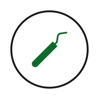 Yeşil bir diş aracı simgesi siyah dairesel bir çerçeve içinde konumlandırılır ve görsel olarak çekici ve bilgilendirici bir grafik oluşturur. Bu tasarım dişçi ofisi, ortodonti kliniği veya