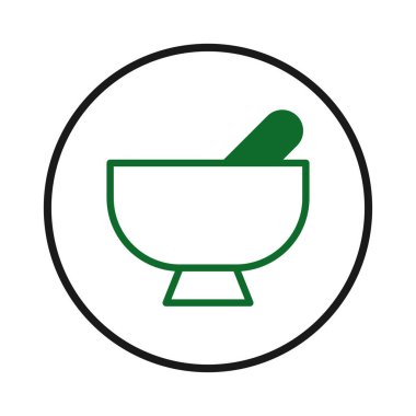 İlaç bileşiminin basit bir temsili havan ve tokmak sergiliyor, tıbbı ve bütünsel sağlığı sembolize ediyor. Bu, sağlık hizmetleri uygulayıcıları için bitkisel imgeleri çağrıştırıyor.