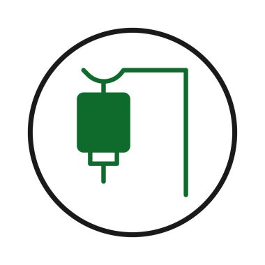 Temiz ve minimalist bir vektör grafiği, damar içi infüzyon düzeneğini gösterir ve sağlık ortamlarındaki rolünü gösterir. Sembol tedavi yöntemlerini, tıbbi müdahaleleri ve