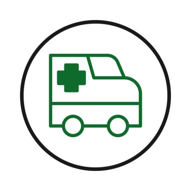 Beyaz arkaplana karşı basit bir ambulans ikonu tıbbi aciliyeti tasvir eder. Bu görüntü acil sağlık hizmetleri, acil taşıma hizmetleri ve önemli rol için kullanılabilir.