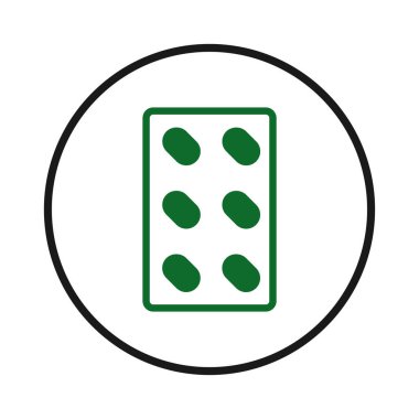 Dairesel bir sınırla çevrili, su toplayan hapları gösteren minimalist bir tasvir. İllüstrasyon, açık bir şekilde sağlık, tedavi ve ilaç endüstrisini sembolize etmektedir.