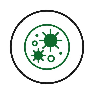 Bu çizim, yeşil bir daire ve siyah bir sınır içindeki mikroskobik organizmaların bir koleksiyonunu gösteriyor. Mikropları temsil etmek için sağlık, bilim ve tıbbi projelerde kullanılabilir.,