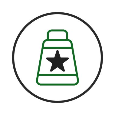 Görüntü, ortasında siyah bir yıldız sembolü bulunan yeşil bir konteynır siluetini gösteriyor, bir dairenin içinde beyaz arkaplan şeklinde özetlenmiş. Kullanılabilecek basit ve çekici bir tasarımı gösterir