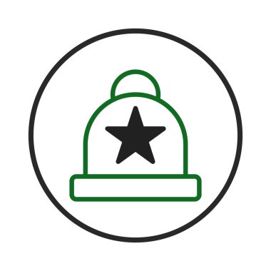 Bir vektör illüstrasyonu, önünde belirgin bir yıldız bulunan, temiz ve karanlık bir sınırla çevrili stilize edilmiş bir bere sunar. Bu kombinasyon, tasarım için uygun sıcaklığı ve modern stili çağrıştırıyor.