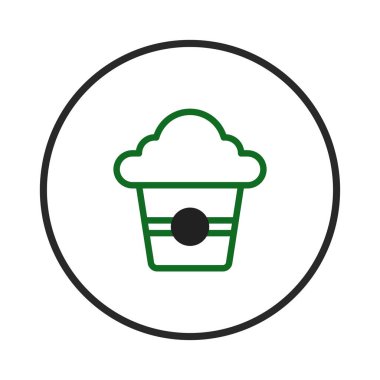 Yuvarlak bir kapağı ve merkezi siyah bir noktası olan bir fincanın stilize edilmiş yeşil simgesi dairesel bir çerçeve içinde sergilenir. Tasarım temiz ve modern, logo ya da kahve dükkanlarında sembol olarak kullanılmak için ideal.