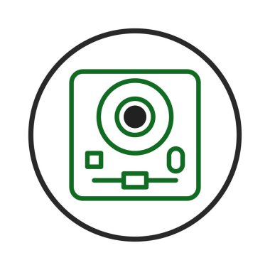 Soyut teknoloji aygıtı illüstrasyonu yenilikçi tasarım estetiği ve modern basitliği sergiliyor. Cihaz yeşil ve siyah olarak özetlenmiştir. Minimalist ve zarif bir tasarım sunar.