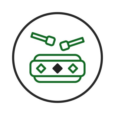 Bu vektör illüstrasyonu müziğin evrensel dilini temsil eden stilize edilmiş bir perküsyon enstrümanı sergiliyor. Temiz çizgileri ve kültürel sembolizmiyle ritmi ve soniği kutluyor.