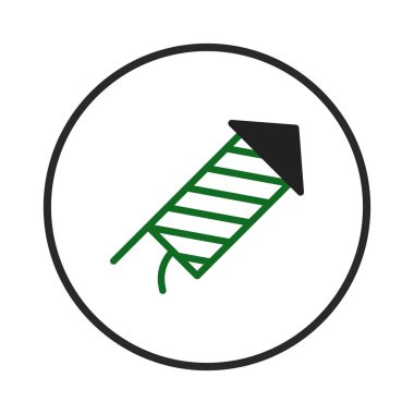 Havai fişek ikonunun basitleştirilmiş ve modern grafik sanatı. Bu sembol, kutlamayı, şenlik olaylarını ve yeşil ve siyah renklerle biçimlendirilmiş dairesel bir şekilde çevrelenmiş özel olayları temsil ediyor.