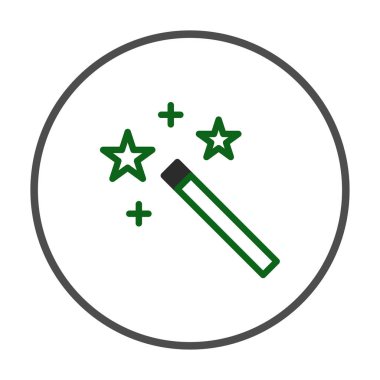 Bu büyüleyici vektör grafiği sihirli bir değnek simgesi tasvir ediyor. Parlayan yıldızlarla birlikte, büyüleyici ve harikulade bir his yayıyor. Çeşitli tasarımlara mistik yetenekler katmak için idealdir.