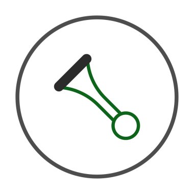 Basit bir grafik, soyut bir boynuz şeklini tasvir eder. Minimalist tasarım, gri dairenin içinde yeşil bir çizgi ve siyah bir uç kullanır, temiz ve modern bir estetik, uygun bir