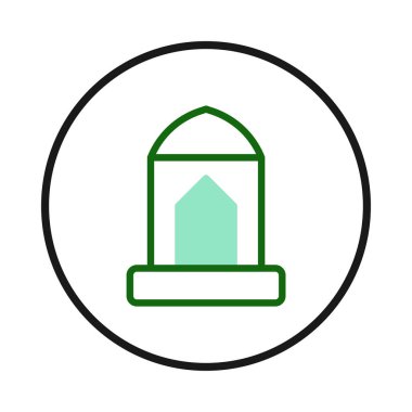 Temiz, modern bir ikon, dini bir bina ya da tapınağın mimari yapısını gösteriyor. Dairesel bir çerçeve içinde kaplandığında tasarım yeşil çizgiler ve basit bir form içerir.
