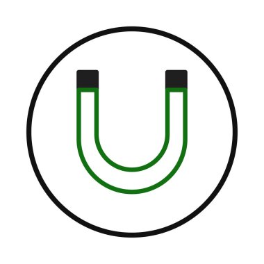 Siyah direkli yeşil at nalı mıknatısı sergilenen basit ama etkili bir illüstrasyon, siyah bir daire şeklinde kapsüllenmiş. Bu görüntü manyetizmayı, bilimsel kavramları ve cazibeyi temsil ediyor.