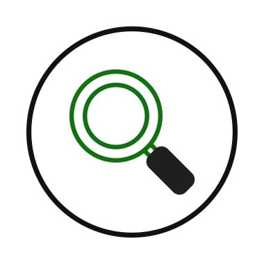 Siyah ve yeşil renklere sahip zarif büyüteç ikonu, araştırma, keşif ve bilginin keşfi sürecini sembolize ediyor. Göstermek için bu vektör grafik tasarımını kullanın