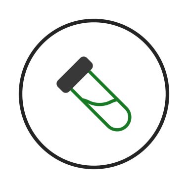 Minimalist bir illüstrasyon, bilimsel keşifleri ve tıbbi teşhisleri sembolize eden canlı yeşil bir sıvı içeren bir test tüpü sunar. Bu basit, ama etkili görüntü,