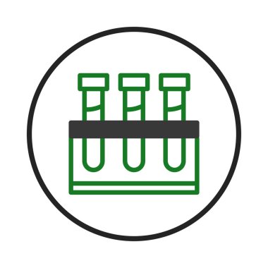 Bir minimalist vektör illüstrasyonu bir tutucu içinde üç laboratuvar test tüpü içerir. Görüntü bilimsel araştırmaları, yenilikleri ve tıbbi analizleri aktarıyor. Modern teknolojiyi temsil ediyor.