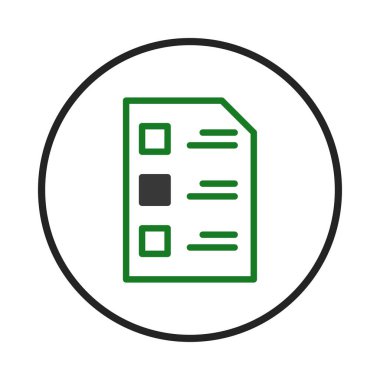 Kontrol listesi olan bir pano tasvir eden modern bir minimalist simge, görevleri, organizasyonu ve tamamlamayı sembolize eder. Temiz çizgileri ve zıt renkleri onu web sitesi, uygulamalar ve