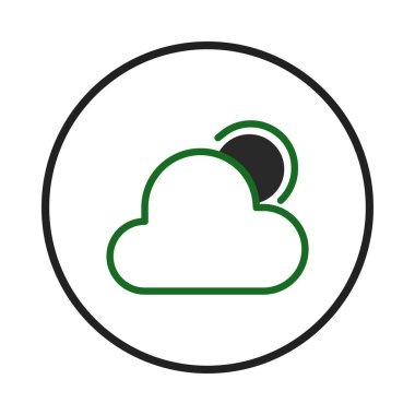 Siyah bir çemberi kısmen karartmış, yeşille çizilmiş beyaz bir buluttan oluşan minimalist bir illüstrasyon. Basit geometrik şekiller ve temiz çizgiler modern, soyut bir tasarım yaratıyor.