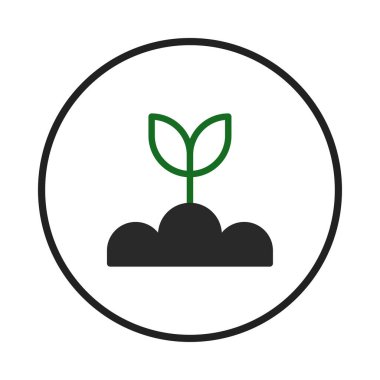 Minimalist bir illüstrasyon, siyah bir çemberin içindeki koyu toprağı delip geçen yeşil bir filiz gösteriyor. Büyümeyi, yenilenmeyi ve çevresel bilinci sembolize eder, yeni bir başlangıcı ve