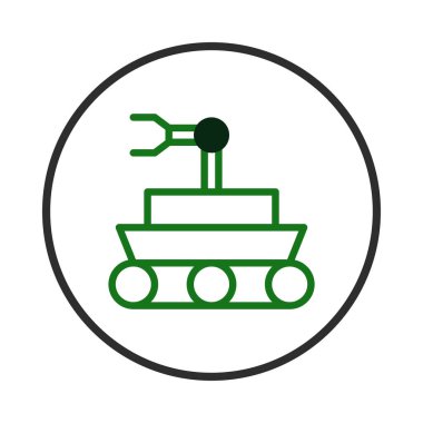 Bir robot keşif aracının kavramsal tasviri, minimalist bir tasvir olarak sunulur, teknolojik yeniliği ve otomatikleştirilmiş kesinliği sembolize eder. Tasarım bir şeyleri çağrıştırıyor.