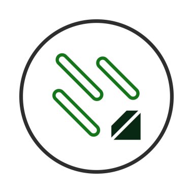 Soyut bir geometrik tasarım üç paralel çizgi sunar, köşegen kesim içeren belirgin bir kare elemanı vardır. Belirli bir çember içinde konumlandırılmış bu tasarım bir hassasiyet duygusu iletir.,