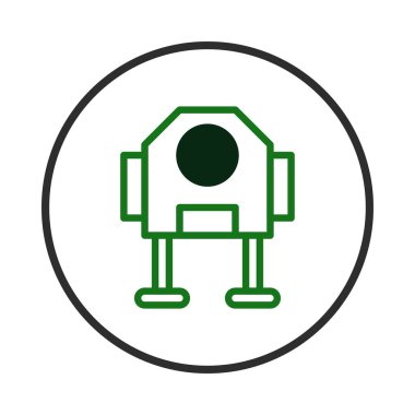 Temiz çizgileri ve minimalist yaklaşımı olan bir robotu temsil eden parlak bir simge. Yeşil renk şeması modernlik ve ulaşılabilirlik katıyor. Çemberin içinde, bu resim