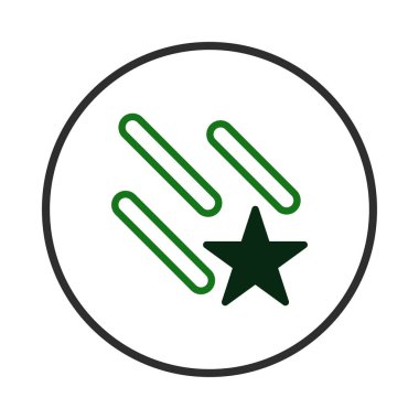 Bu soyut resim, dairesel bir arkaplan üzerine kurulmuş birkaç hizalanmış yeşil şekilli koyu renkli bir yıldızı gösteriyor. Modern bir grafik tasarımı temsil ediyor, temiz ve sanatsal bir görsel sunuyor.