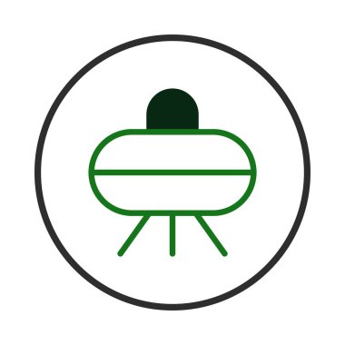 Basit bir illüstrasyonda, bir dairenin içinde koyu yeşil kubbeli stilize edilmiş yeşil bir UFO bulunur. Tasarım temiz ve minimalist bir estetik kullanıyor. Grafik simgesi geleceği temsil etmek için idealdir