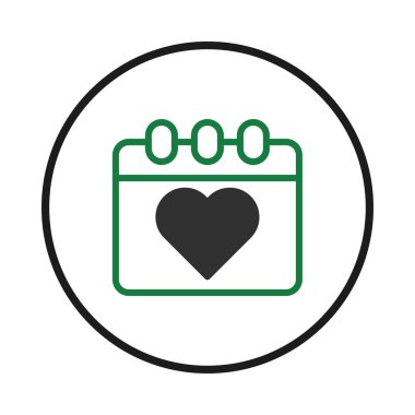 Bu resim, temiz ve modern bir takvim simgesini içeriyor, bir kalple süslenmiş, özel bir olay, romantik bir olay ya da hatırlanacak bir tarih öneriyor. Dairesel çerçevedeki minimalist tasarım onu...