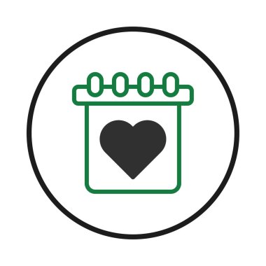 İçinde kalp olan bir takvim simgesini gösteren minimalist bir illüstrasyon, aşkla ilgili bir olayı temsil ediyor olabilir. Sevgililer Günü ya da önemli bir olay olabilir. Tasarım temiz bir vektöre odaklanıyor.