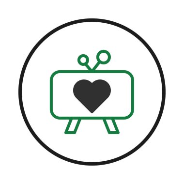 Bu resim, ekranında, aşkı ve bağlantıyı sembolize eden önemli bir kalp şeklini temsil eden stilize edilmiş bir televizyon ikonunu gösteriyor. Modern bir bükülme ile klasik medyayı temsil ediyor, tasarımlar için ideal.