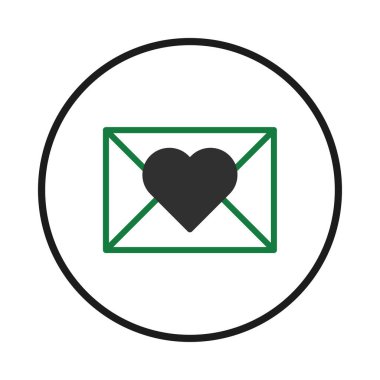 Minimalist bir ikon, aşkın, sevginin ya da romantik yazışmaların sembolü olan yeşil çizgili bir zarfın içindeki siyah bir kalbi temsil eder. Modern dijital ya da geleneksel iletişimi temsil etmek,