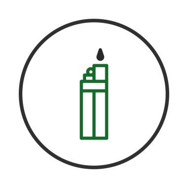 Siyah bir çemberin içine gizlenmiş, beyaz bir zemin üzerine koyu yeşil çizgiler çizilmiş, minimalist bir çakmak tasviri. Basit tasarım işlevselliği modern bir tasarım ile iletir.