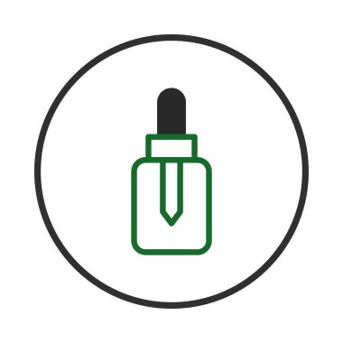 Minimalist bir ikon, içinde damla olan bir serum şişesi sergiliyor. Yeşil taslak temiz ve modern bir estetik sunuyor, kozmetik, sağlık ve sağlıkla ilgili görseller için uygun. Geliştirmek için mükemmel