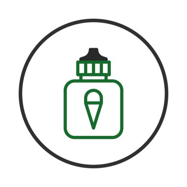 İçinde dondurma külahı sembolü olan yuvarlak çerçeveli bir şişenin minimalist grafiği. Basit ve modern tasarım ürün etiketleme ya da resimsel amaçlar için mükemmeldir.