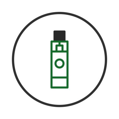 Bu basit ikon, temiz çizgiler ve belirgin bir dış hatla biçimlendirilmiş elektronik bir sigaraya sahiptir. Buhar kültürünü resmetmeye uygun temiz ve çağdaş bir tasarım.