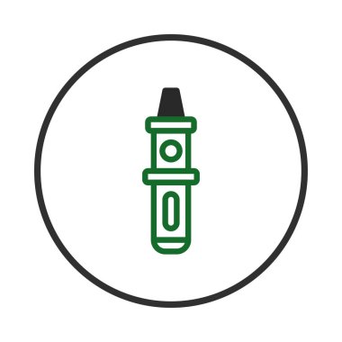 Bu minimalist illüstrasyon, basit dairesel çerçeveyle çevrili yeşil ayrıntı içeren parlak bir e-sigara tasarımı sunuyor. Görüntü nikotin tüketimine çağdaş bir yaklaşımı betimliyor.