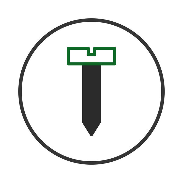 This image presents a simplified screw symbol enclosed within a black circle, featuring a green-outlined head. The clean, flat design suggests functionality and technical precision, apt for