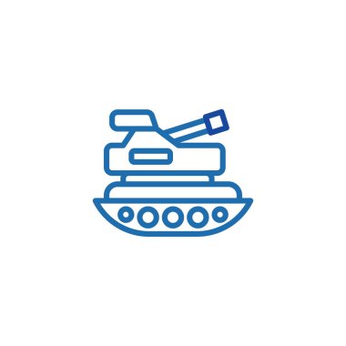 Beyaz arka planda izole edilmiş mavi renkli bir uçaksavar silah ikonunun vektör çizimi. Askeri kavram.