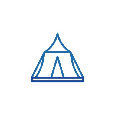 Çadır ikonu vektör illüstrasyonu. Kamp ve açık hava eğlence sembolü. Beyaz arkaplanda mavi çizgi çizimi.