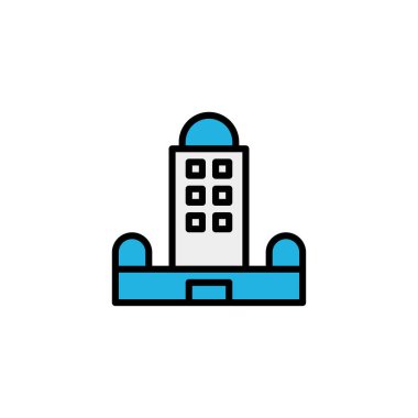 Merkezi kubbeli ve simetrik kemerli yapıları olan modern bir binanın stilize edilmiş simgesi..